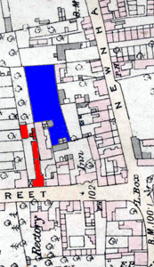The Ship and its grounds - the paddock highlighted in blue - in 1883